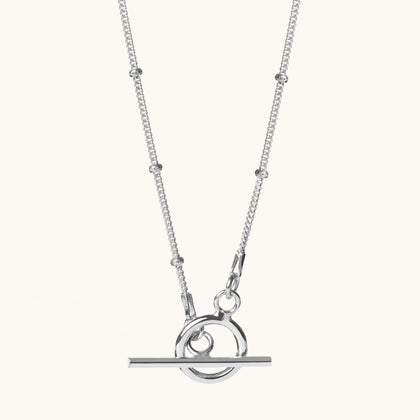T Bar Bead Necklace Silver